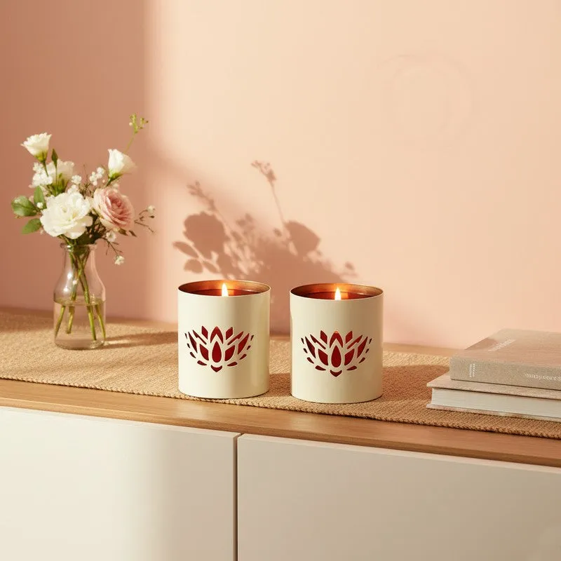Lotusia Metal & Glass Tealight Candle Holder - Set Of Two media 1
