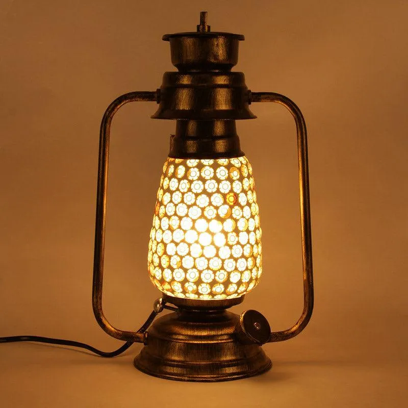 Navina Mosaic Lantern Iron Table Lamp - Gold,White media 4