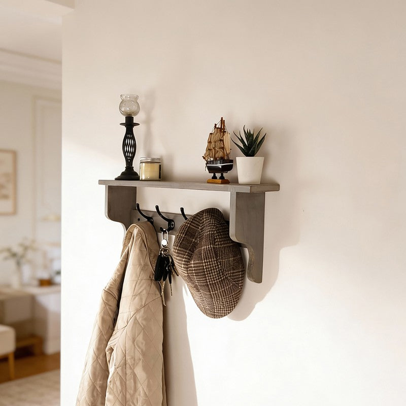 Virasat Wooden Wall Shelf Organiser with Key Holders