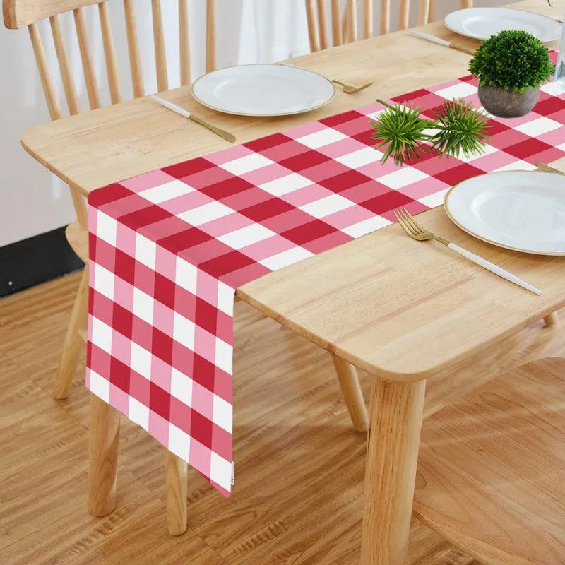 Mabel Checkered Poly Canvas Table Runner - Red media 1