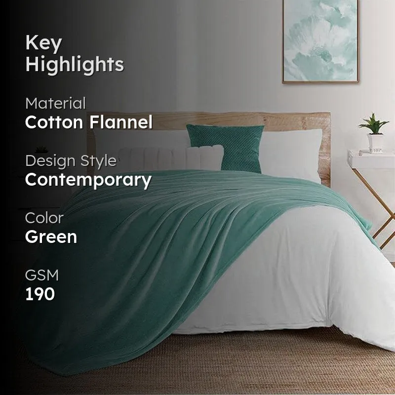 Sarva Solid Knitted Cotton Flannel Blanket (Sea Green) - 190 GSM media 2