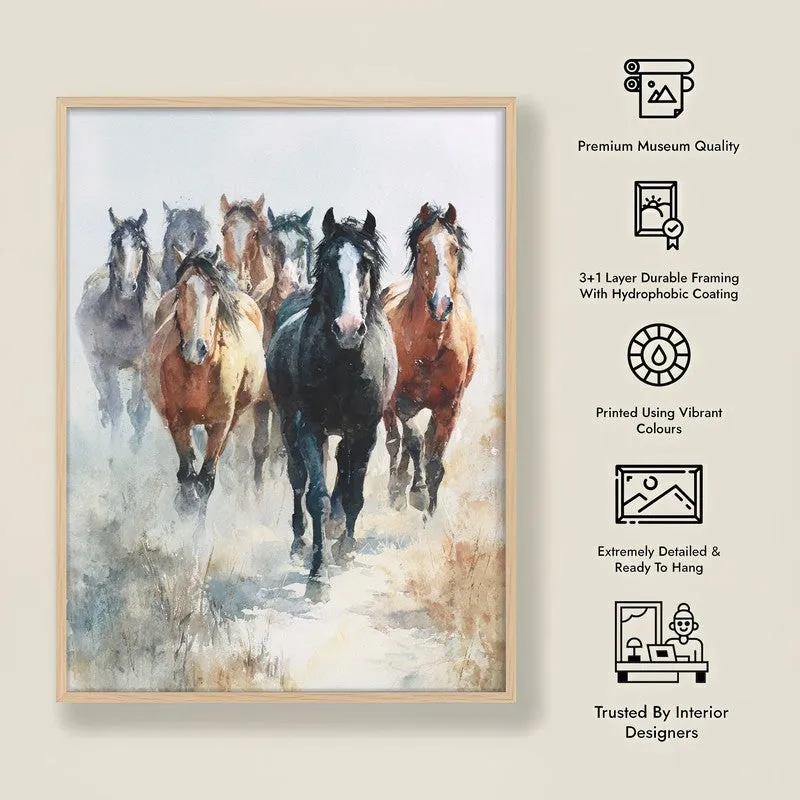 Running Horse Symphony Wall Painting With Brown Frame media 10
