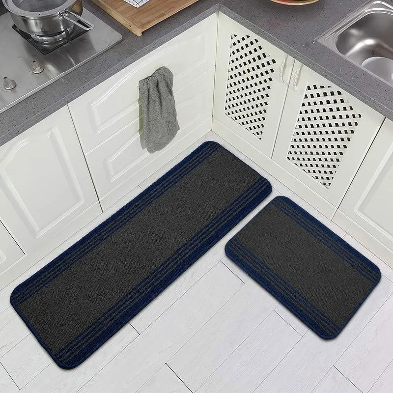 Stripe Haven Kitchen Floor Mats (Blue) - Set of Two media 1