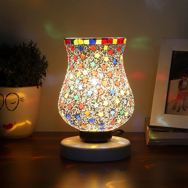 Lunexa Mosaic Glass Table Lamp With Wooden Base - Multicolor