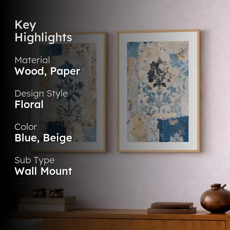 Blue Flora Charm Paper Wall Art With Frame - Set Of Two media 2