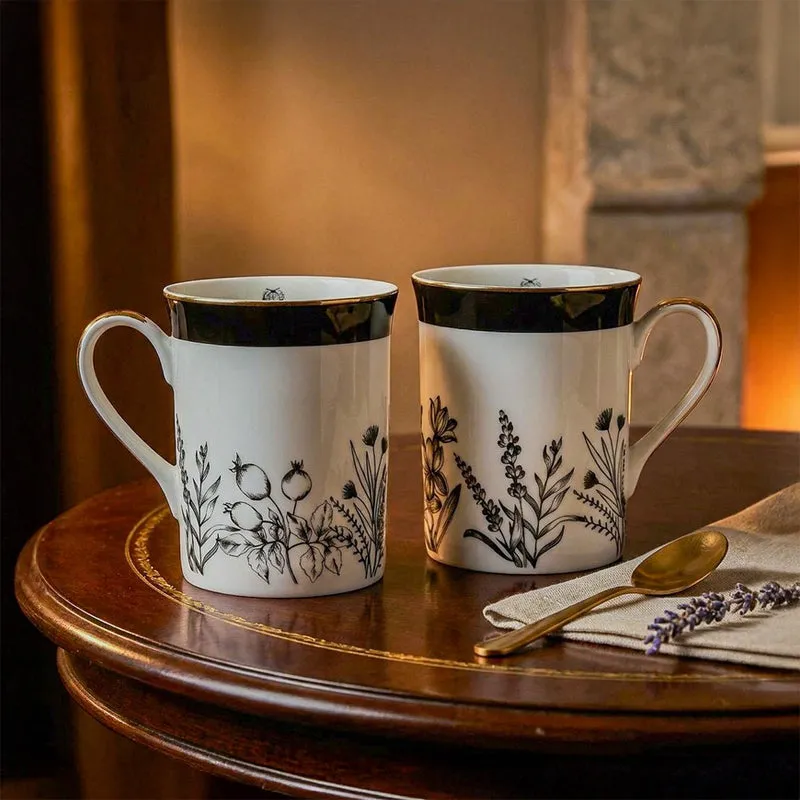 Gilded Bee 24k Gold Brushed Porcelain Coffee Mug (300 mL Each) - Set of Two media 3