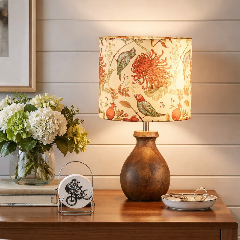 FeatherDrape Wooden Table Lamp