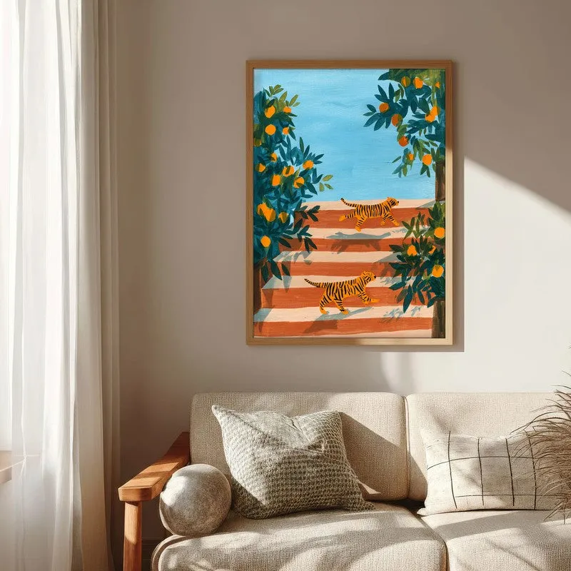 Tangerine Trees Canvas Wall Painting - Brown Frame media 6