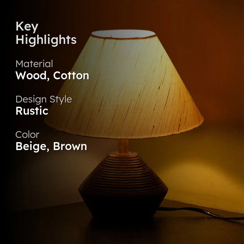 Yami Cone Wooden Table Lamp - Beige,Brown media 2
