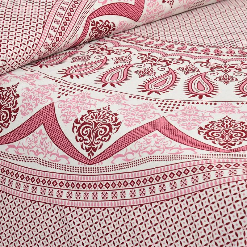 Trikaaya Ethnic Cotton Flat Bedsheet (White & Red) - 160 TC media 3