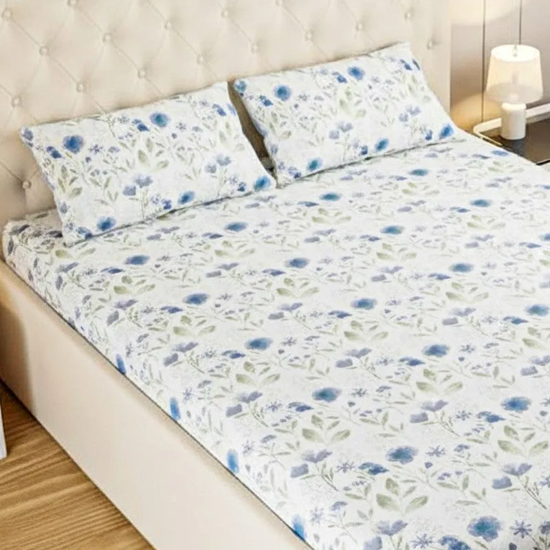 Harmony Floral Cotton Bedsheet (Blue) - 180 TC media 3