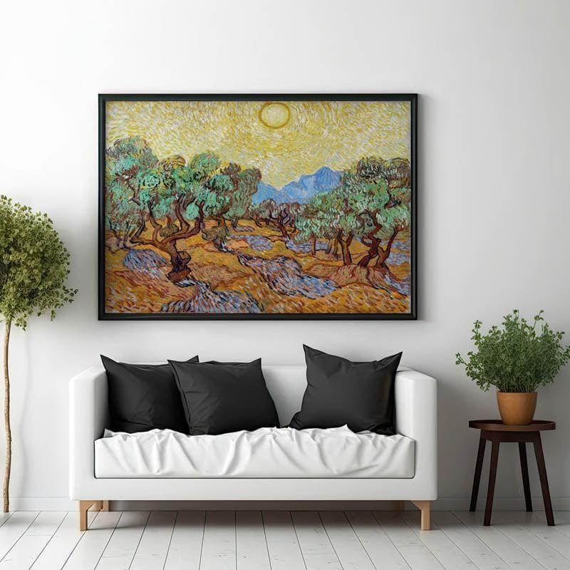 Olive Trees With Yellow Sky & Sun By Vincent Van Gogh - Black Frame