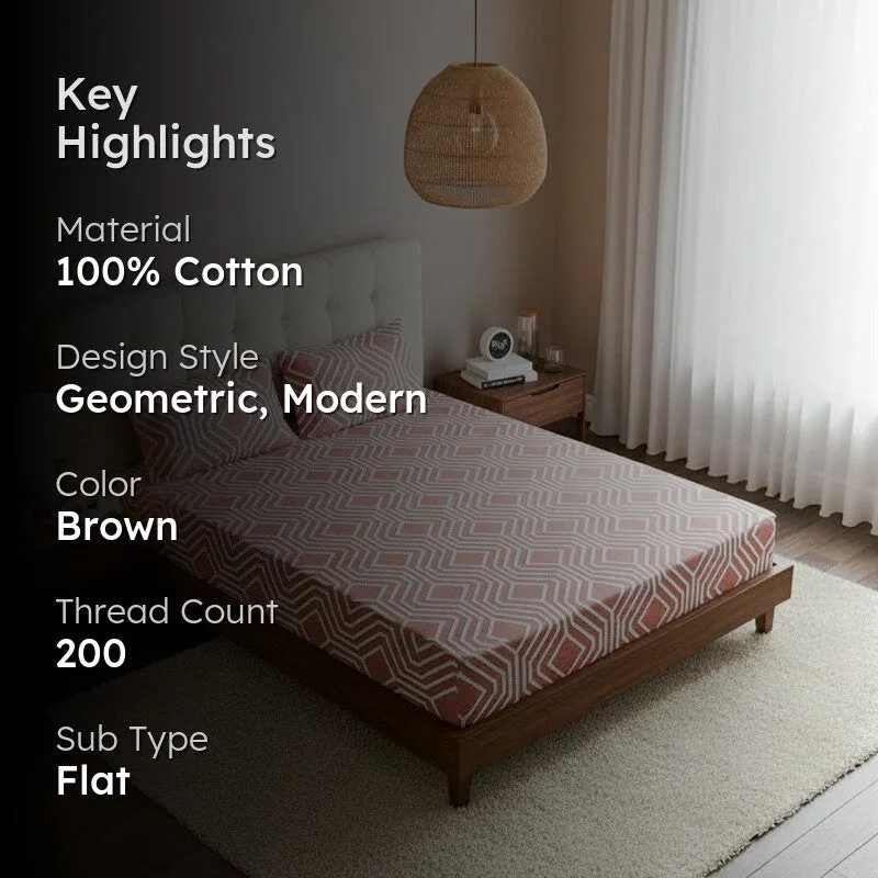Akoya Geometric Cotton Bedsheet (Peach) - 200 TC media 2
