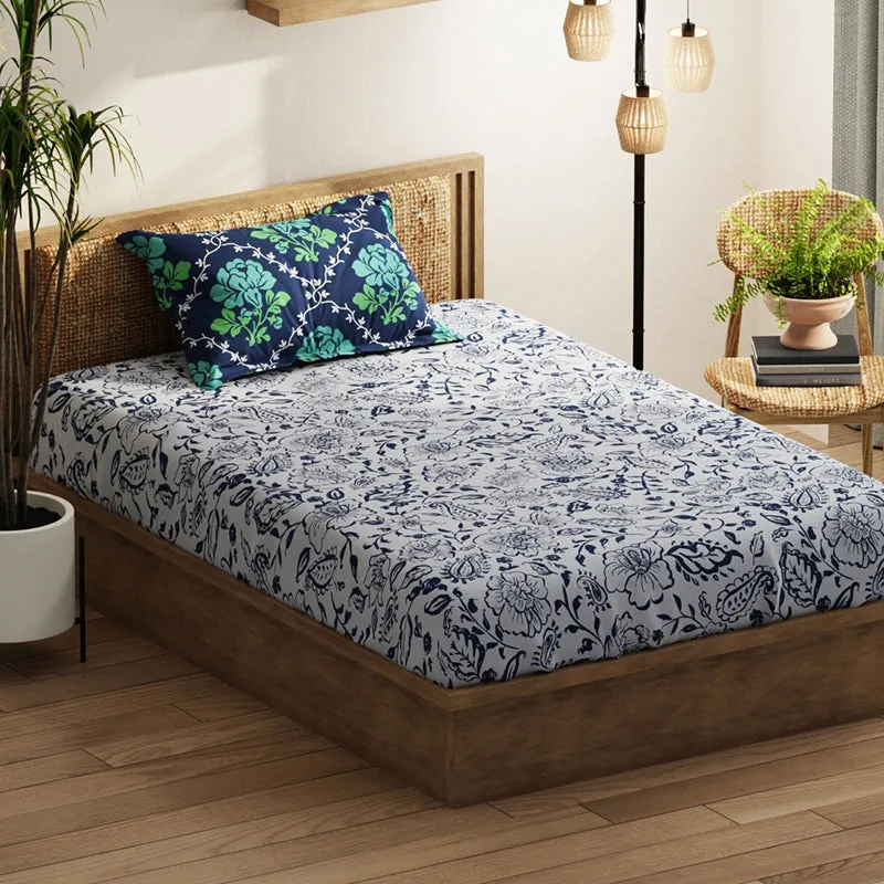 Fiddler Flow Floral Microfiber Bedsheet - 120 GSM media 1