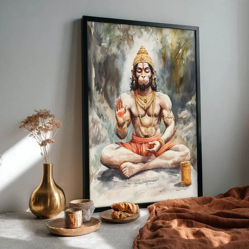 Anjaneya's Tapas Spiritual Archival Paper Wall Painting With Frame - Black media 4