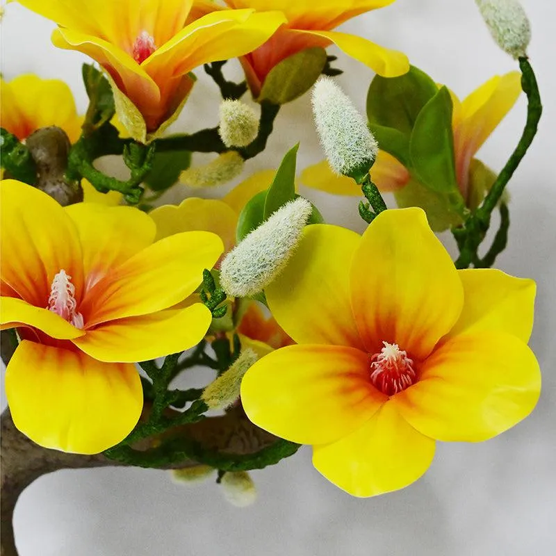Magnira Artificial Mini Magnolia Tree With Black Plastic Pot (Yellow) - 50 cm media 4