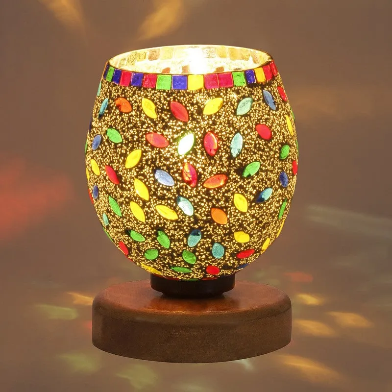Glazerra Mosaic Glass Table Lamp With Wooden Base - Multicolor media 7
