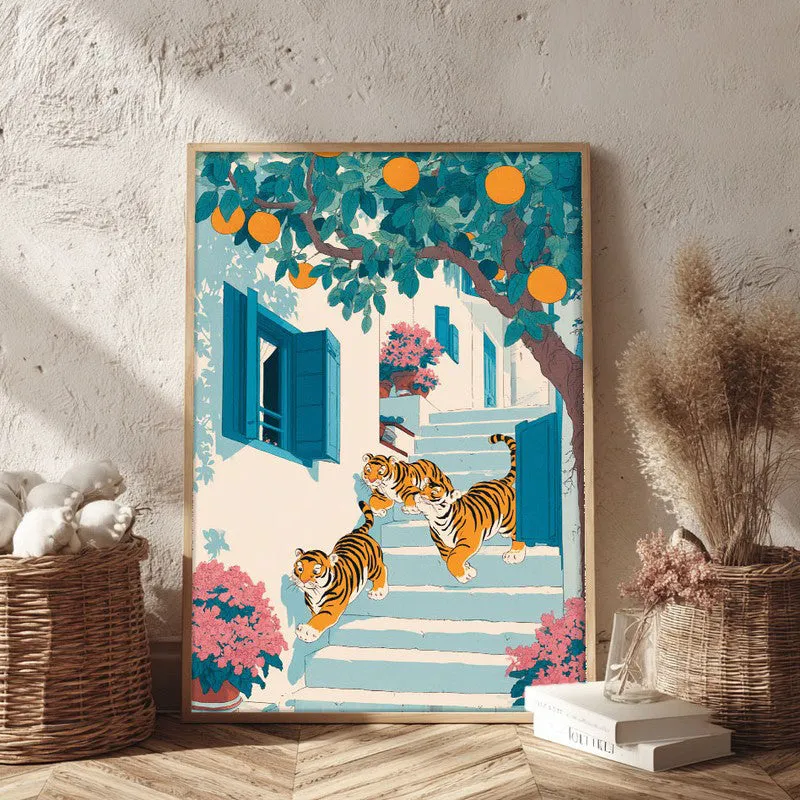 Tiger Cubs Canvas Wall Painting - Brown Frame media 3