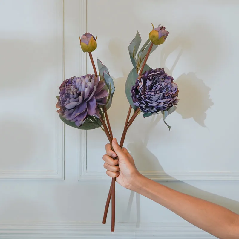 Faux Purple Autumn Peony Flower Stick (22 CM) - Set Of Two media 1