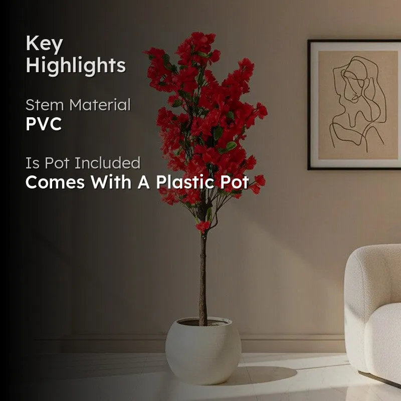 Faux Realtouch Red Bougainvillea Plant With Black Plastic Pot - 5.2 Feet media 2