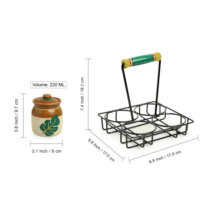 Leafy Shade Handpainted Jar With Tray (220 ML) - Five Piece Set media 8