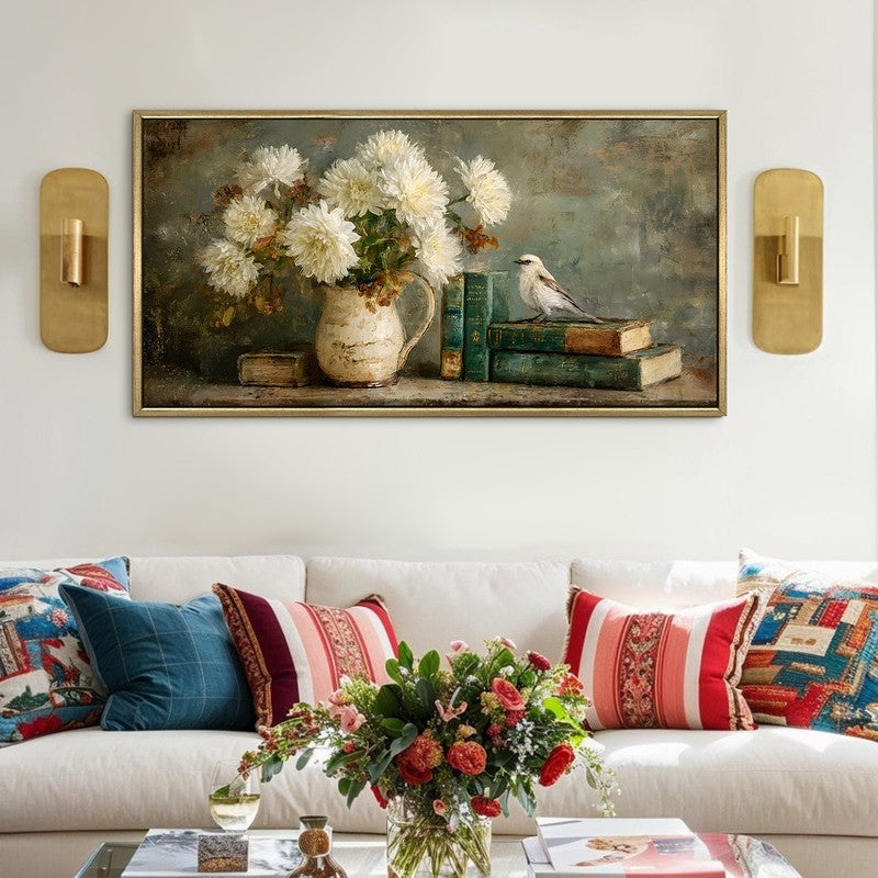 Feathered Tale Canvas Wall Painting With Frame