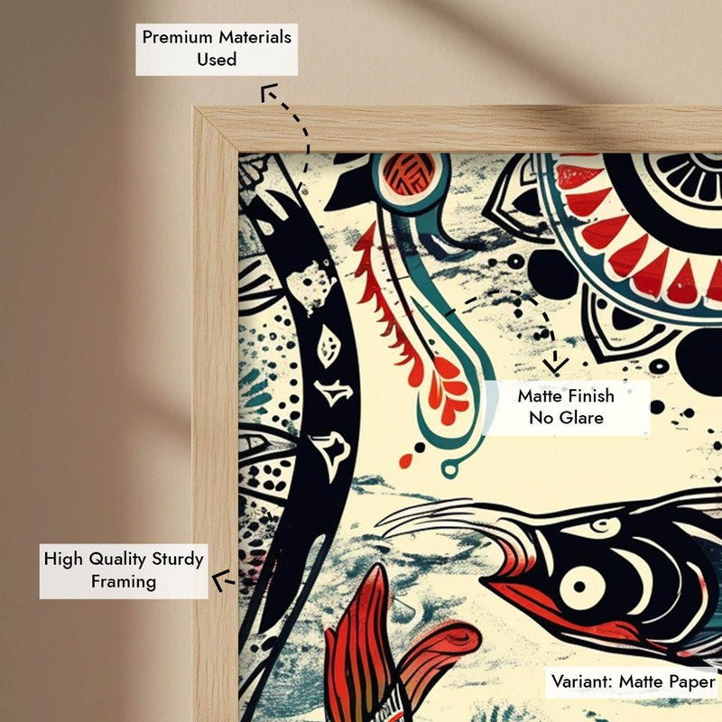 Fish Illustration Canvas Wall Painting With Brown Frame media 11