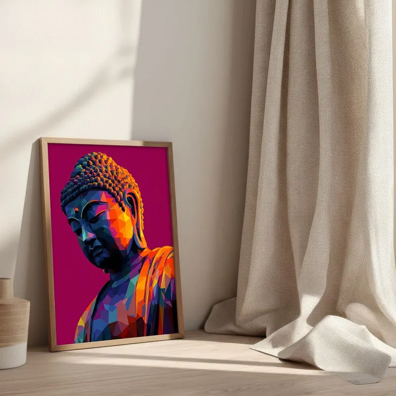 Prismatic Peace Buddha Archival Paper Wall Painting With Brown Frame media 3