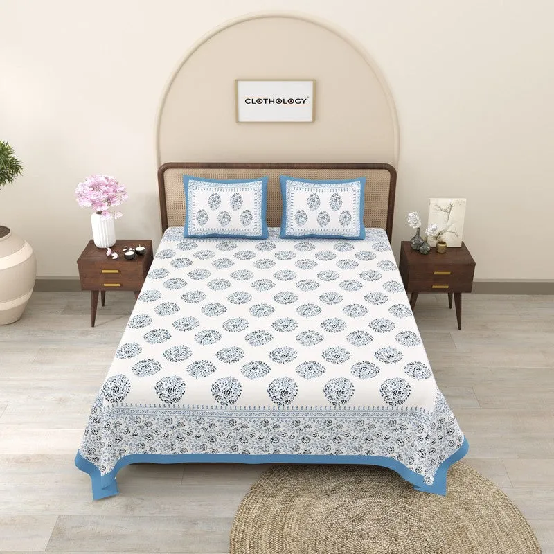 Blossoma Cotton Bedsheet (White,Blue) - 240 TC media 3