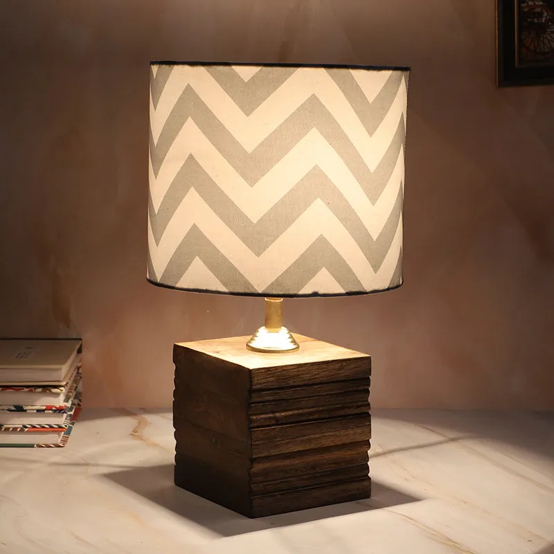 Chevron Light Cube Printed Mango Wood Table Lamp - Grey,White media 4