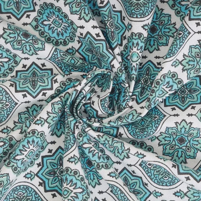 Neelambari Jaipuri Cotton Bedsheet (Sky Blue) - 144 TC media 7
