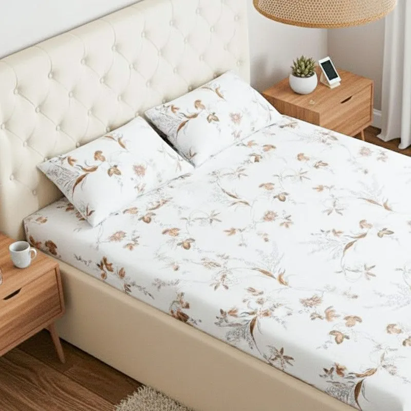Sunpetal Floral Cotton Bedsheet (Brown) - 180 TC media 3