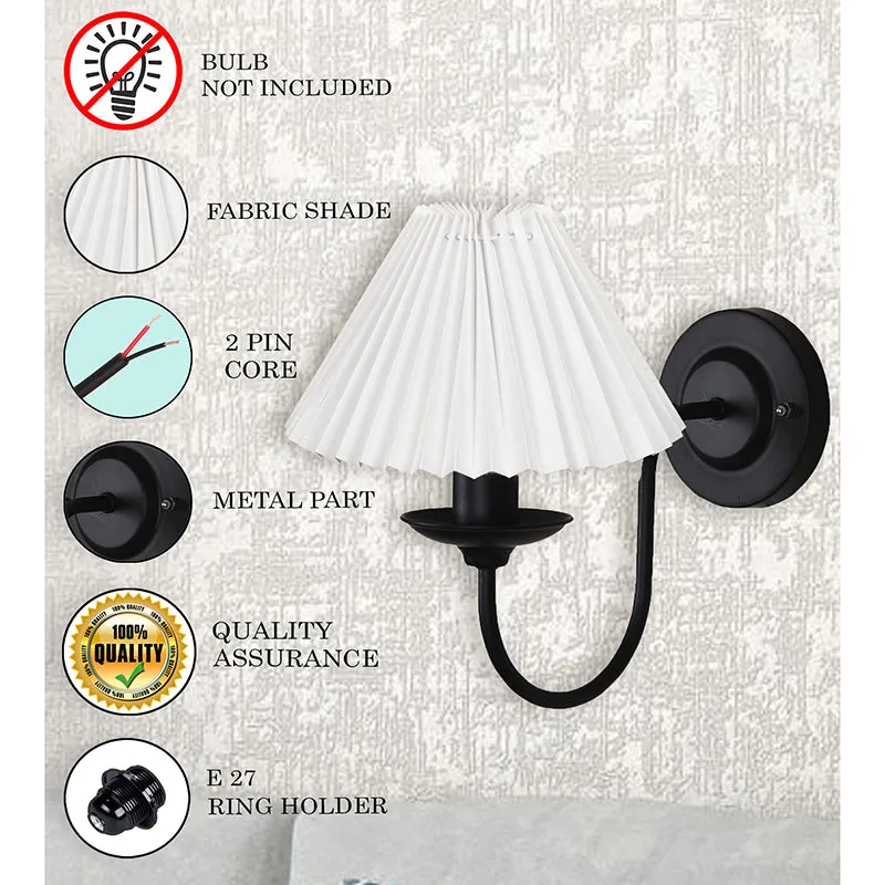 French Pleat Fabric & Metal Wall Lamp - White & Black media 4