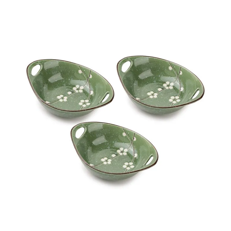 SavorBite Porcelain Snack Bowl (Green/320 mL Each) - Set of Three media 4