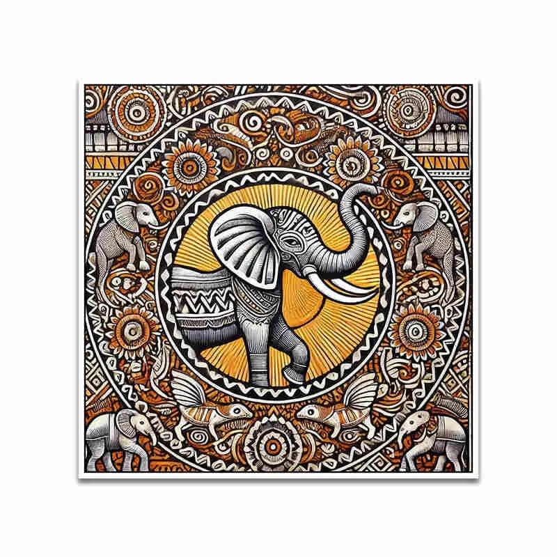 Madhubhani Haathi Canvas Wall Art With Frame media 4
