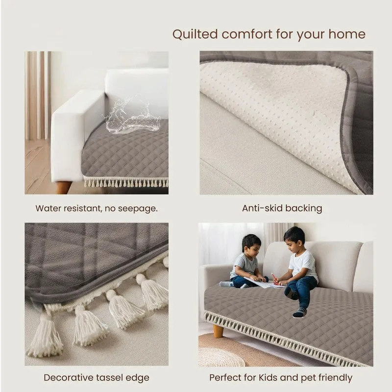 Urban Space Quilted Geometric Cotton Sofa Cover - Dark Brown media 6