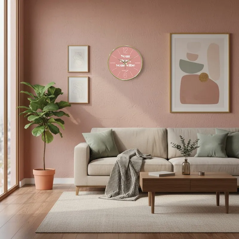 Good Vibe Round Analog Wall Clock - Peach media 4
