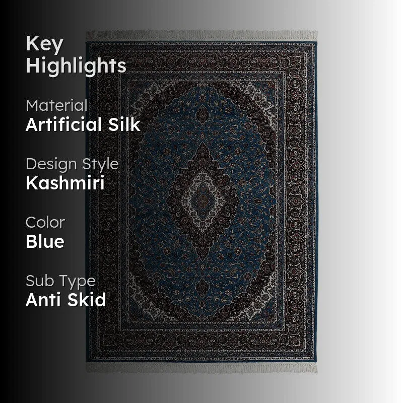 RitiRang Artificial Silk Carpet - Blue media 2