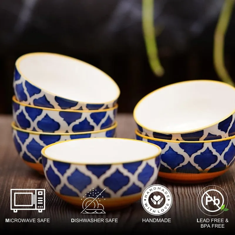 PetalEdge Ceramic Snack Bowls (Blue, 200 mL Each) - Set Of Six media 5