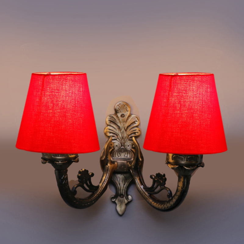 Vintage Conical Duo Fabric & Metal Wall Lamp - Red media 4