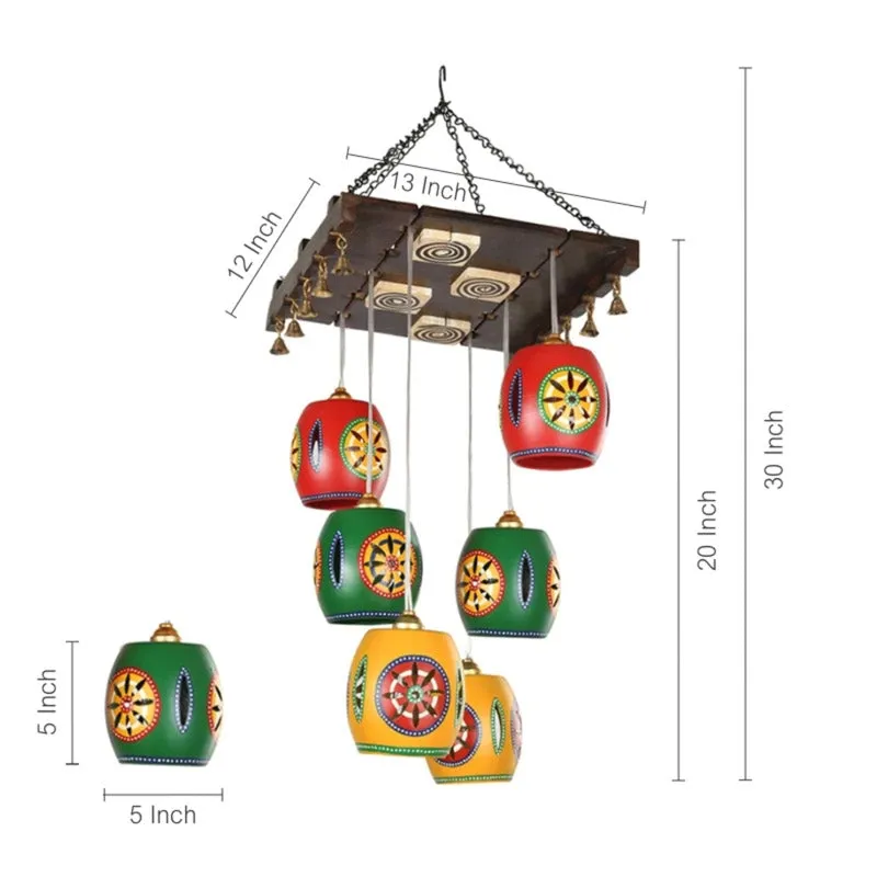 Shamira Ethnic Clustered Wooden Ceiling Lamp - Multicolor media 4