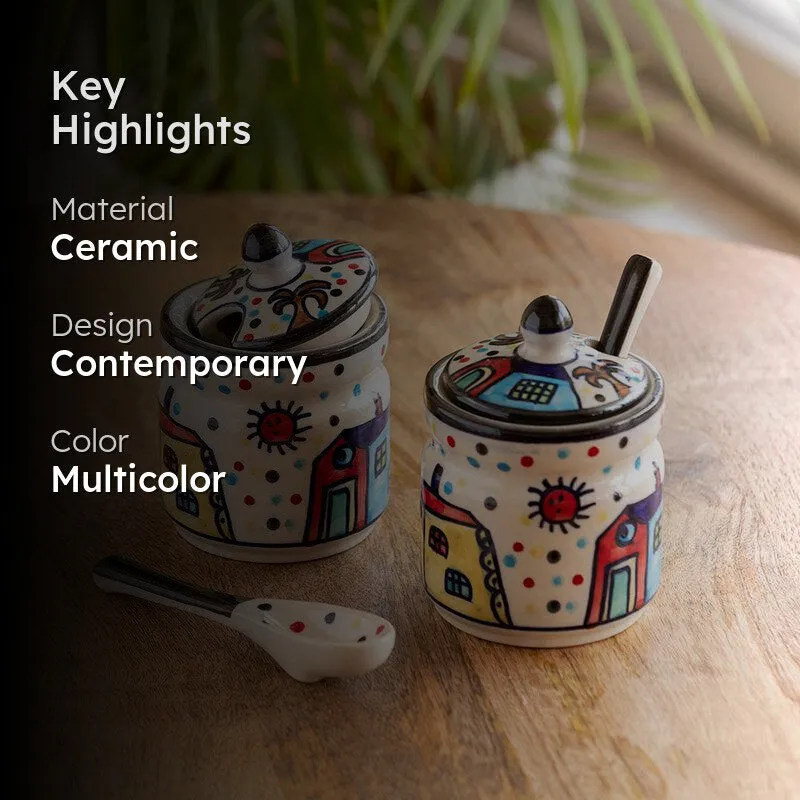 Coastal Cottage Handpainted Ceramic Jar (280 ML) - Four Piece Set media 2