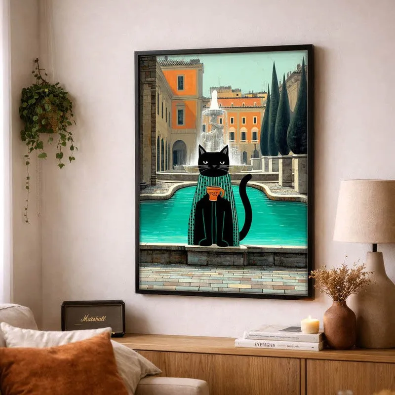 Quiet City Cat Wall Painting With Frame media 4