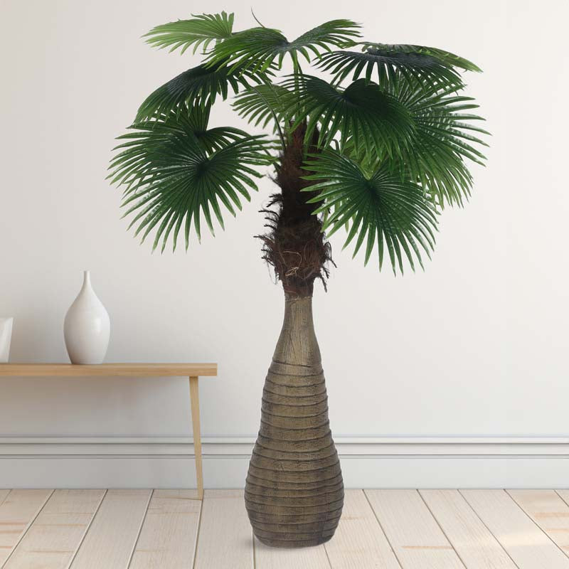 Faux Lush Bottle Fan Palm Plant With Black Plastic Pot - 6 Feet media 3