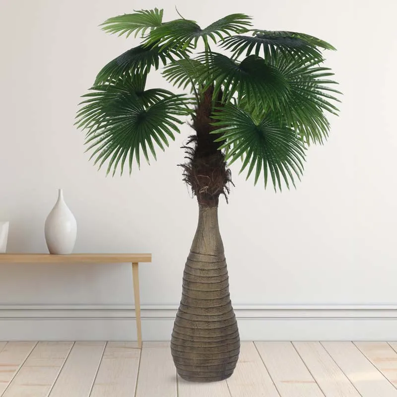 Faux Lush Bottle Fan Palm Plant With Black Plastic Pot - 6 Feet media 3
