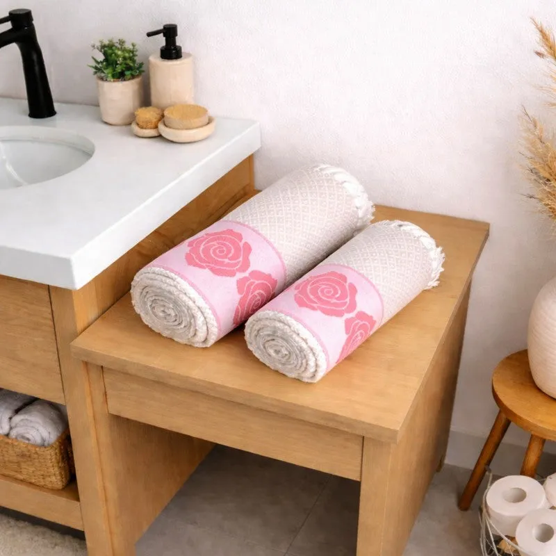 Rosette Cotton Hand & Bath Towel (Pink) - Set of Two media 1