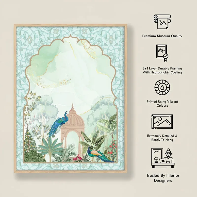 Jannat - e -Gul Framed Mughal Canvas Archival Canvas Wall Painting - Natural Brown Frame media 8