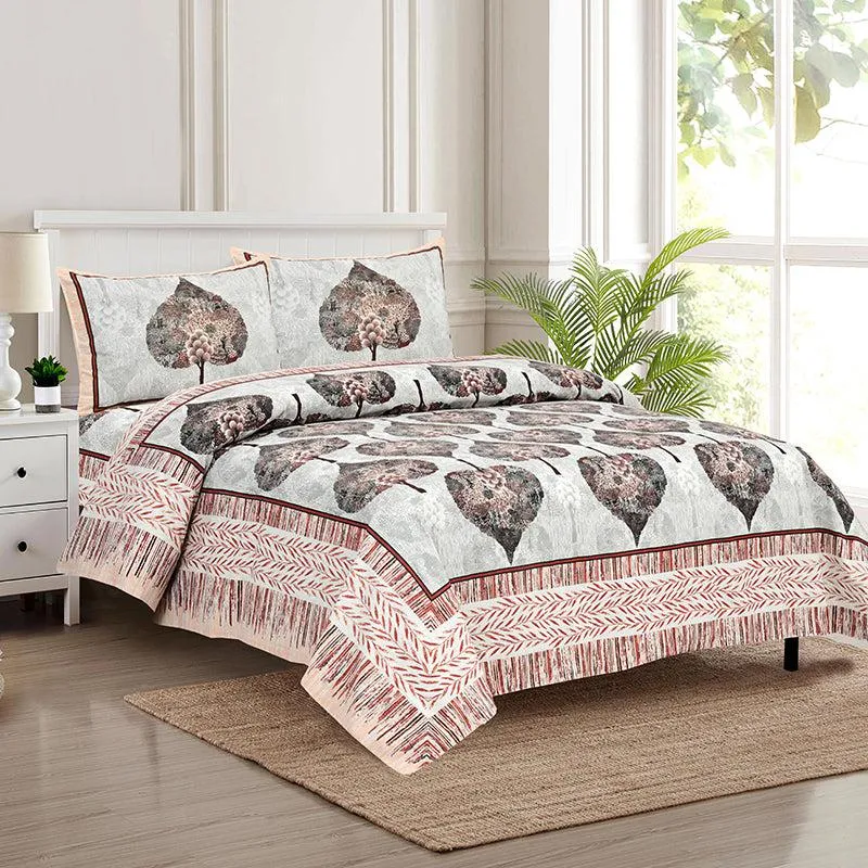 Malati Meadow Floral Cotton Bedsheet (Pink & Beige) - 160 TC media 1