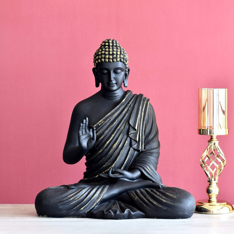 Shunya Meditating Buddha Marble Idol - Black