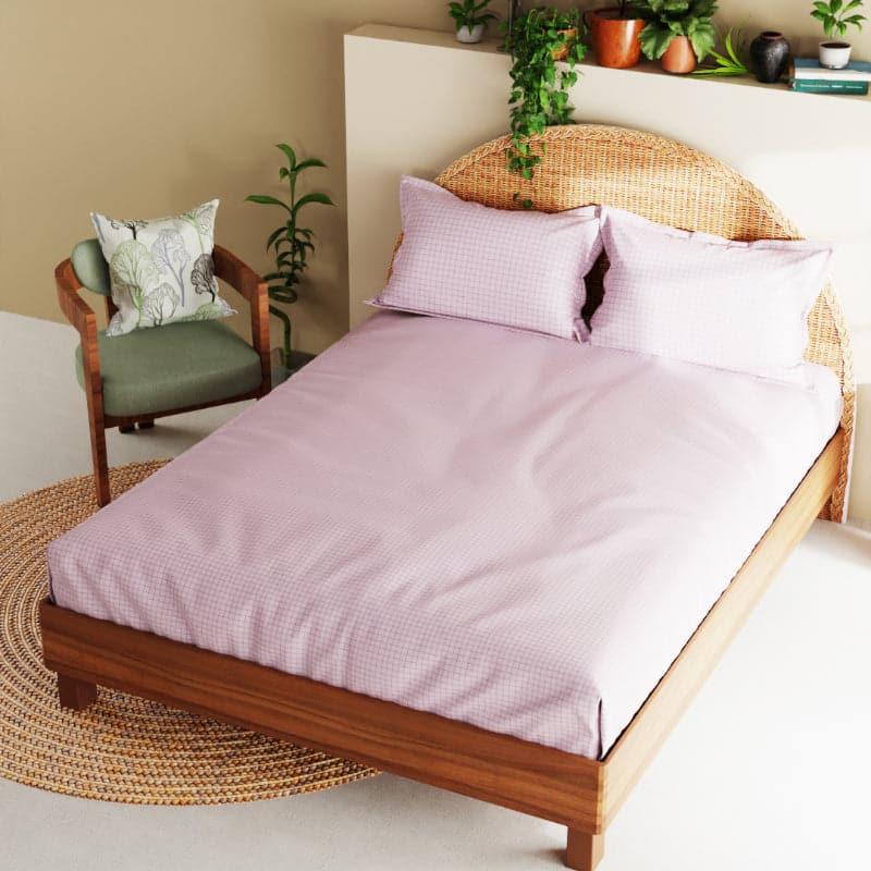 Brio Checkered Cotton Bedsheet (Lilac) - 210 TC media 3
